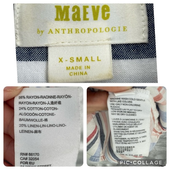 Anthropologie Maeve Chatham Pastel Striped Linen Blend Button Down Shirt   Sz XS - Picture 4 of 14